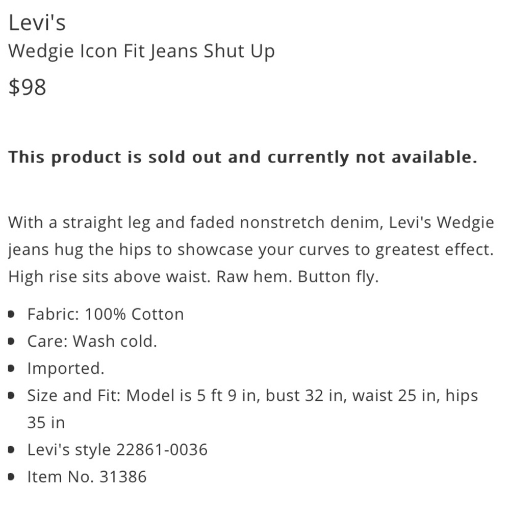 Levi’s Wedgie Icon Fit Jeans Shut Up 22861-0036 - Picture 5 of 11